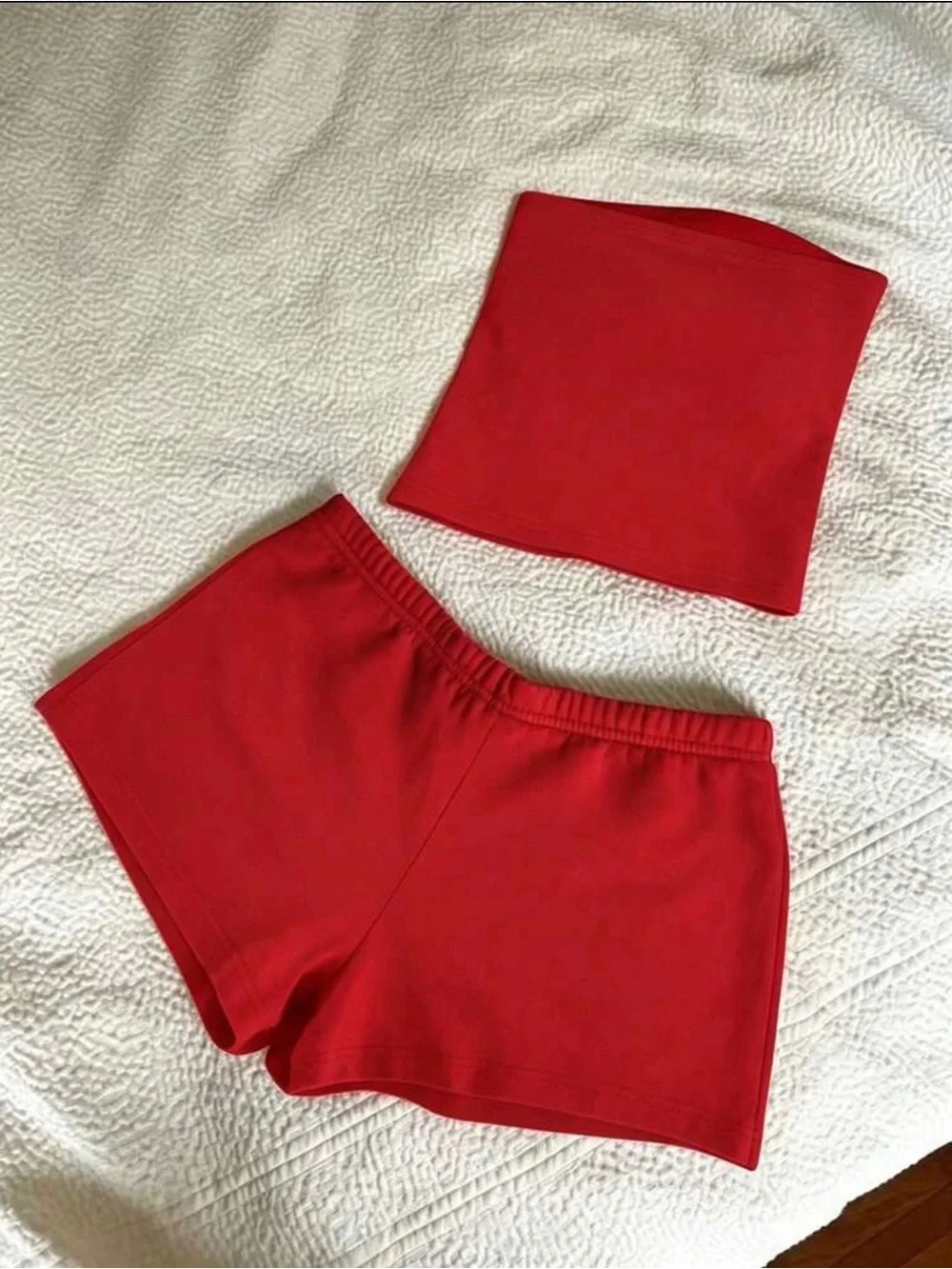 SHEIN Red Athletic Shorts with White Hibiscus Accent